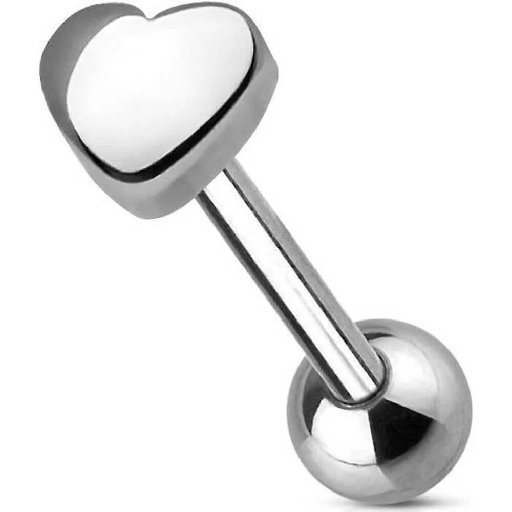 5mm Heart Tongue Ring Stainless Steel 14G 5/8” Piercing Barbell